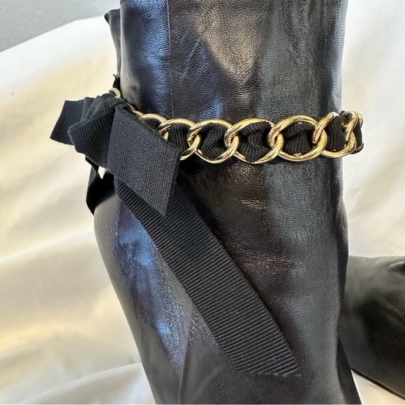 Kate Spade Kirkland Black Leather Bow and chain Booties - Picture 10 of 13